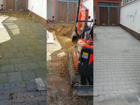 Pflasterarbeiten an einer Garageneinfahrt